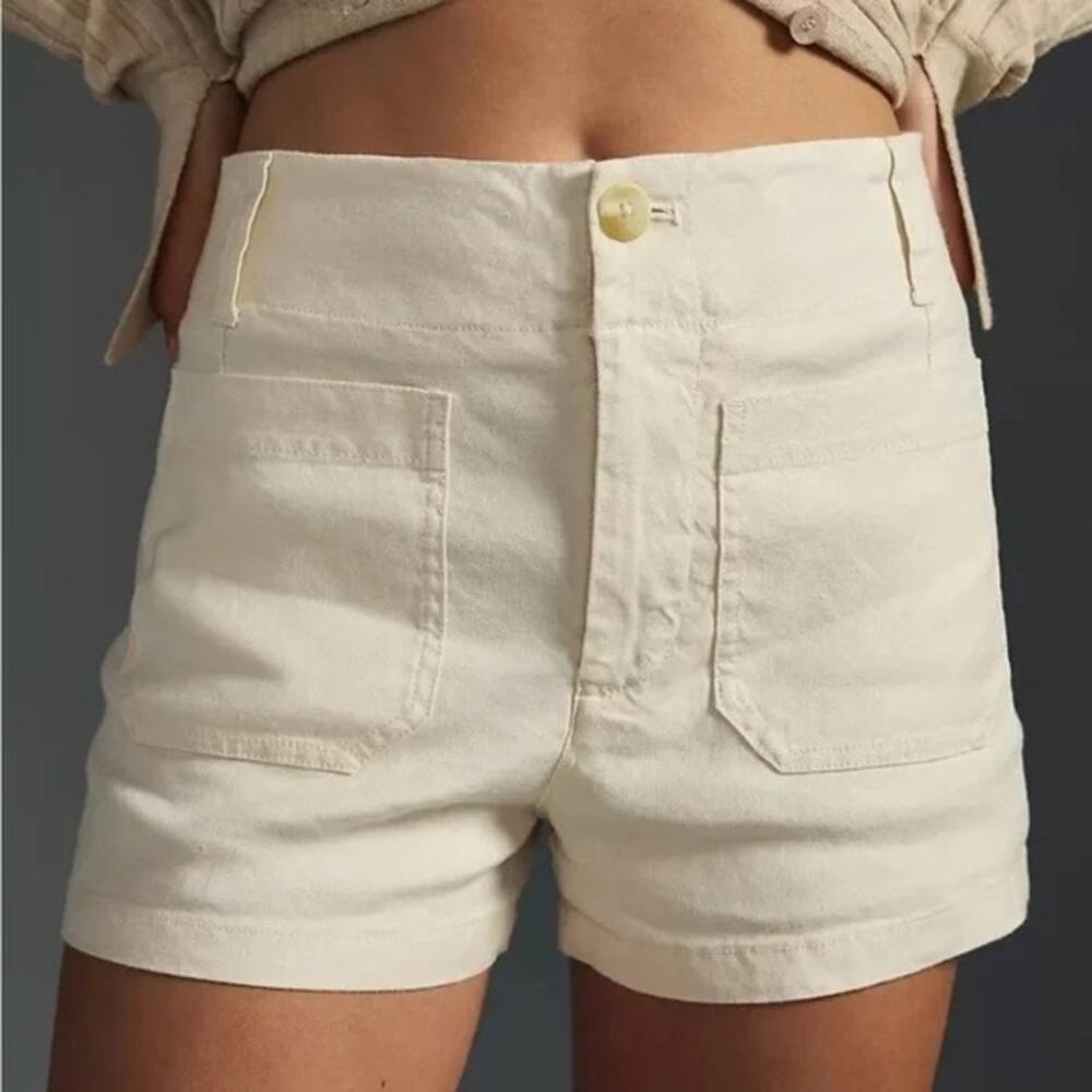 Anthropologie Maeve Colette Shorts White Women's 32 High Rise Patch Pockets